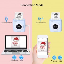Pocket Printer BT Wireless Thermal Printer Portable Mobile Printer 300dpi for Photo Picture Receipt Memo Note Label Sticker with Clock Function Compatible with Android iOS Windows Mac