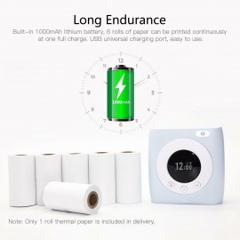 Pocket Printer BT Wireless Thermal Printer Portable Mobile Printer 300dpi for Photo Picture Receipt Memo Note Label Sticker with Clock Function Compatible with Android iOS Windows Mac