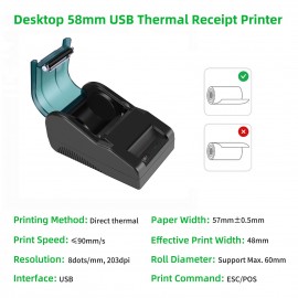 Desktop 58mm USB Thermal Receipt Printer Bill Ticket Clear Printing High Speed POS Printer Support Cash Drawer Compatible with ESC/POS Print Commands for Restaurant Kitchen Supermarket Retail Store
