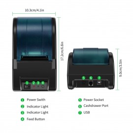 Desktop 58mm USB Thermal Receipt Printer Bill Ticket Clear Printing High Speed POS Printer Support Cash Drawer Compatible with ESC/POS Print Commands for Restaurant Kitchen Supermarket Retail Store