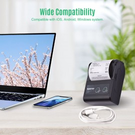 Portable 58mm 2 Inches Wireless BT Thermal Bill Receipt Printer Mini Mobile POS Printer Support ESC/POS Print Command Compatible with Android iOS Windows for Restaurant Supermarket Retail Store Small Business