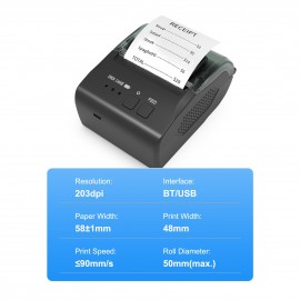 58mm Portable Mini Thermal Receipt Printer USB & BT Connection 2 inches Wireless Printer High Speed with 1 Roll Paper Inside Compatible with iOS Android Windows for Restaurant Sales Retail Shop