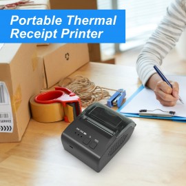 58mm Portable Mini Thermal Receipt Printer USB & BT Connection 2 inches Wireless Printer High Speed with 1 Roll Paper Inside Compatible with iOS Android Windows for Restaurant Sales Retail Shop