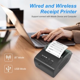 58mm Portable Mini Thermal Receipt Printer USB & BT Connection 2 inches Wireless Printer High Speed with 1 Roll Paper Inside Compatible with iOS Android Windows for Restaurant Sales Retail Shop