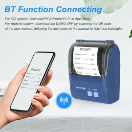 58mm Portable Mini Thermal Receipt Printer USB & BT Connection 2 inches Wireless Printer High Speed with 1 Roll Paper Inside Compatible with iOS Android Windows for Restaurant Sales Retail Shop