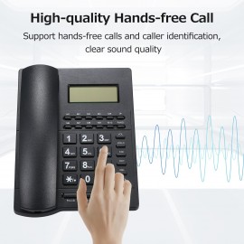 Desktop Corded Telephone Landline Telephone with Caller Identification LCD Screen Adjustable Brightness Black(US Telephone Line)