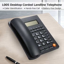 Desktop Corded Telephone Landline Telephone with Caller Identification LCD Screen Adjustable Brightness Black(US Telephone Line)