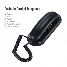 Portable Corded Telephone Phone Pause/ Redial/ Flash Wall Mountable Base Handset for House Home Call Center Office Company Hotel