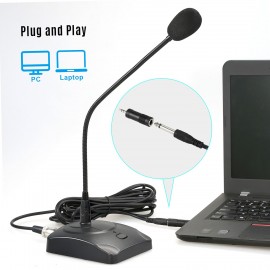 Computer Microphone Professioinal Wired Desktop Conference Microphone Adjustable Neck for PC Laptop Speaker Mixer Conference Speech Recording Broadcasting Online Voice Chatting