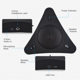 USB Speakerphone Conference Microphone with Speaker 360° Omnidirectional Mic Echo Cancellation PC Computer Laptop Microphone with Mute Function Volume Adjustment Plug & Play for Office Home Business Skype Chatting Video Conference Gaming Online Class