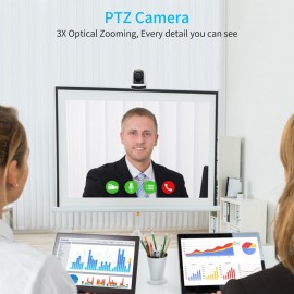 Conference PTZ Camera Wall Mount Cam 3X Optical Zoom USB Conection with Remote Controller Plug & Play Compatible with Windows Mac for Zoom Skype Video Meeting Online Teaching Training Live Webcasting