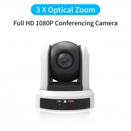 Conference PTZ Camera Wall Mount Cam 3X Optical Zoom USB Conection with Remote Controller Plug & Play Compatible with Windows Mac for Zoom Skype Video Meeting Online Teaching Training Live Webcasting
