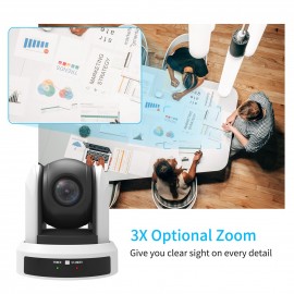 Conference PTZ Camera Wall Mount Cam 3X Optical Zoom USB Conection with Remote Controller Plug & Play Compatible with Windows Mac for Zoom Skype Video Meeting Online Teaching Training Live Webcasting
