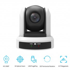 Conference PTZ Camera Wall Mount Cam 3X Optical Zoom USB Conection with Remote Controller Plug & Play Compatible with Windows Mac for Zoom Skype Video Meeting Online Teaching Training Live Webcasting