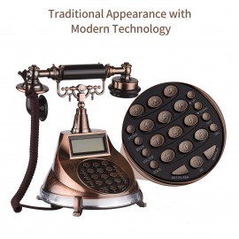 Corded Phone Vintage Retro Style Telephone Desk Landline Phone Support Hands-Free/Redial/Flash/Speed Dial/Ring Volume Control for Elderly Seniors Home Office Business Hotel Cafe Bar Old Fashioned Decoration