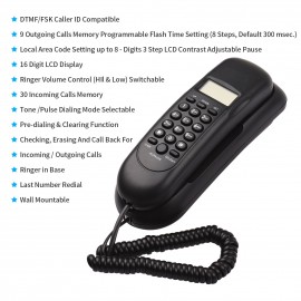 Corded Phone Desk Landline Fixed Telephone Wall Mount Support Redial/Pause/16 Digit LCD Display for Home Office Company Hotel Cafe Bar Restaurant