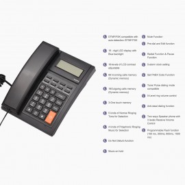 Corded Phone Desk Landline Telephone Wall Mount Fixed Support Hands-Free Redial Flash Speed Dial Ring Volume Control with 16-digit Backlight LCD for Hotel Office Business Home