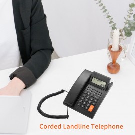 Corded Phone Desk Landline Telephone Wall Mount Fixed Support Hands-Free Redial Flash Speed Dial Ring Volume Control with 16-digit Backlight LCD for Hotel Office Business Home