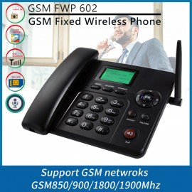 Fixed Wireless Phone Desktop Telephone Support GSM 850/900/1800/1900MHZ Dual SIM Card 2G Cordless Phone with Antenna Radio Alarm Clock SMS Recording Funtion for House Home Call Center Office Company Hotel