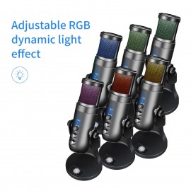 USB Microphone Computer PC Mic Heart-shape directional Condenser Conferencer with Stand Plug and Play Dynamic RGB Lighting Compatible with Windows MacOS for Meeting Streaming Singing Recording Podcasting Gaming