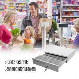 POS Cash Register Drawers Cashbox Five-Grid Three-Gear RJ11 Interface Cash Drawer with Money Tray and Lock Movable Coin Tray Smart POS System