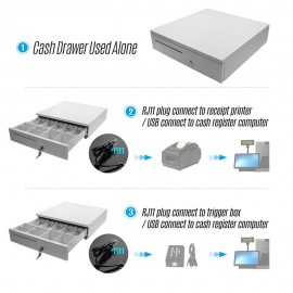 POS Cash Register Drawers Cashbox Five-Grid Three-Gear RJ11 Interface Cash Drawer with Money Tray and Lock Movable Coin Tray Smart POS System