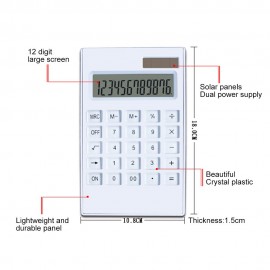 Desktop Calculator Ultra-thin 12 Digits Large Display Solar & Battery Dual Power Crystal Buttons Basic Counter for Home Office Business School Supplies