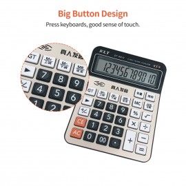Office Desktop Calculator 12 Digit Large Display LCD Metal Surface Big Sensitive Buttons Battery Powered Electronic Calculator with Time Date Show Alarm Clock Function for Business Home Supplies
