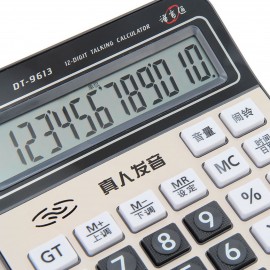 Office Desktop Calculator 12 Digit Large Display LCD Metal Surface Big Sensitive Buttons Battery Powered Electronic Calculator with Time Date Show Alarm Clock Function for Business Home Supplies