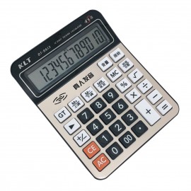 Office Desktop Calculator 12 Digit Large Display LCD Metal Surface Big Sensitive Buttons Battery Powered Electronic Calculator with Time Date Show Alarm Clock Function for Business Home Supplies