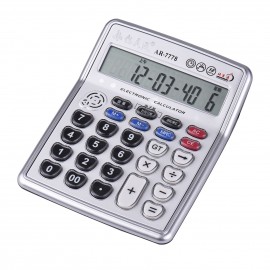 Musical Desktop Calculator 12-Digits LCD Display Electronic Calculator Counter Big Buttons with Music Piano Play Time Date Show Alarm Clock Function for Office Business Classroom Home Supplies