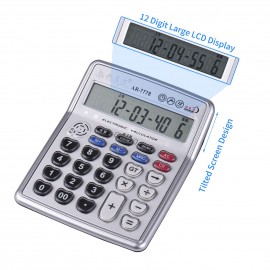 Musical Desktop Calculator 12-Digits LCD Display Electronic Calculator Counter Big Buttons with Music Piano Play Time Date Show Alarm Clock Function for Office Business Classroom Home Supplies