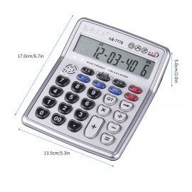 Musical Desktop Calculator 12-Digits LCD Display Electronic Calculator Counter Big Buttons with Music Piano Play Time Date Show Alarm Clock Function for Office Business Classroom Home Supplies
