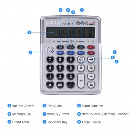 Musical Desktop Calculator 12-Digits LCD Display Electronic Calculator Counter Big Buttons with Music Piano Play Time Date Show Alarm Clock Function for Office Business Classroom Home Supplies