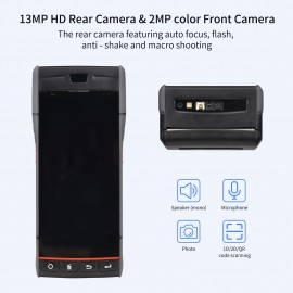 Handheld POS Receipt Printer Android 9.0 PDA Terminal 1D/2D/QR Barcode Scanner Support Global Position System 4G WiFi BT Communication with 5.5 Inch Touchscreen Label Printing for Supermarket Restaurant Warehouse Retail Inventory Logistics