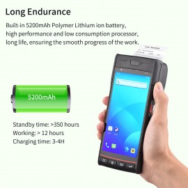 Handheld POS Receipt Printer Android 9.0 PDA Terminal 1D/2D/QR Barcode Scanner Support Global Position System 4G WiFi BT Communication with 5.5 Inch Touchscreen Label Printing for Supermarket Restaurant Warehouse Retail Inventory Logistics